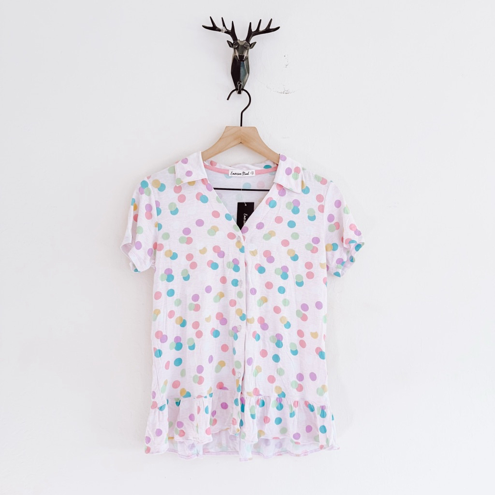 Emerson Road Women's White Multi-color Polka Dot Blouse Size Small NWT